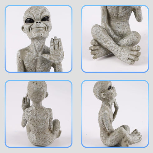 Alien Greetings Earthlings Sitting Statue 4.3" UFO Resin Figurine Decor for Garden Outdoor Space Decoration for Home Desk Indoor...