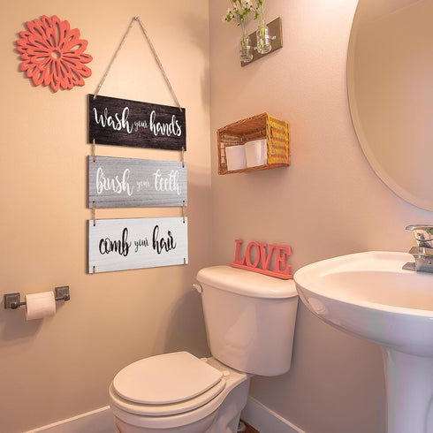 Jetec Bathroom Wall Decor Bath Rules Wall Art Sign Family Hanging Funny Wooden Hanging Sign Rustic Wood Decor for Home Bedroom Outdoor(Simple Patt...
