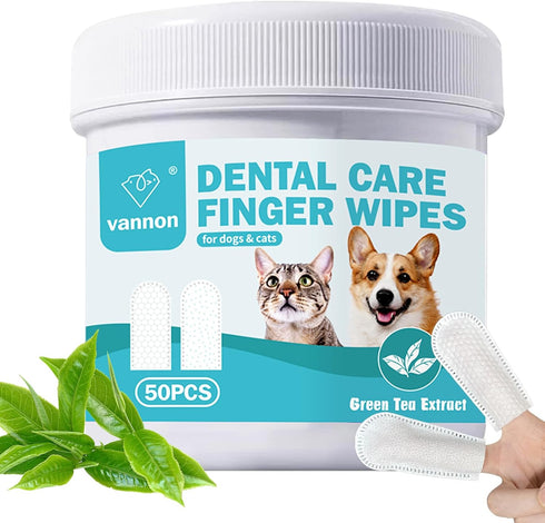 Pet Dental Care Finger Wipes, Pet Teeth Cleaning Wipes for Cats and Dogs, Dog Teeth Wipes, Freshen Breath, Reduce Plaque & Tartar, 50PCS...