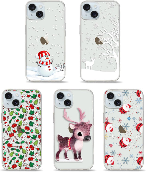 Lafunda Christmas Case for iPhone 15 Plus for Women Girls Kids Men Liquid Silicone Slim Soft TPU Bumper Cover Cute Clear Xmas Snowflake Series Pro...