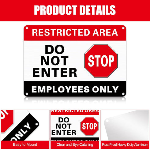 4 Pcs Restricted Area Employees Only Sign 10 x 7 Inches Do Not Enter Sign with 4 Pre Drilled Holes Reflective Warning Signs Rust Free Easy to Moun...