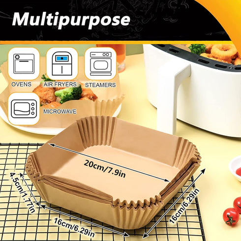 Air Fryer Disposable Paper Liners Square, 7.9 Inch Air Fryer Parchment Paper Liner 100 PCS, Non-Stick Air Fryer Paper Pads Oil Resistant, Food Gra...