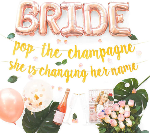 Bachelorette Party Decorations Kit | Bridal Shower Supplies | Bride to Be Sash, Ring Foil, Rose Balloons, Glitter Banner | Pop The Champagne She i...