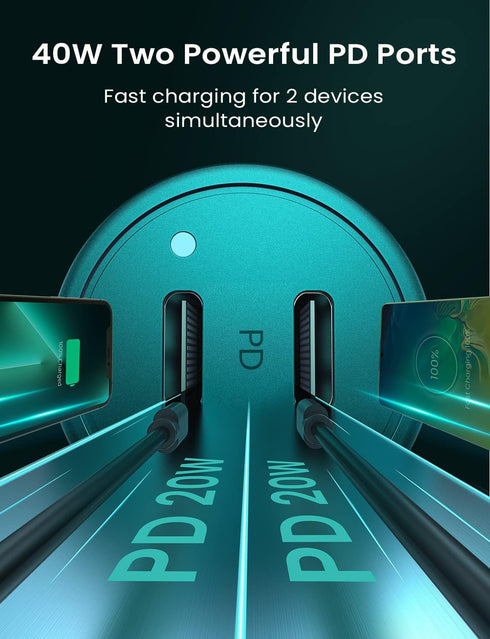 Type C Car Charger Mini Cigarette Lighter USB Charger, 40W USB C Car Charger Fast Charging, PD 3.0 Dual Port Car Charger Compatible with Galaxy S2...