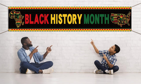 Nepnuser Black History Month Fence Banner Afro African American National Holiday Party Decorations Large Home Garden Yard Hanging Sign-1.6 * 8.2ft...