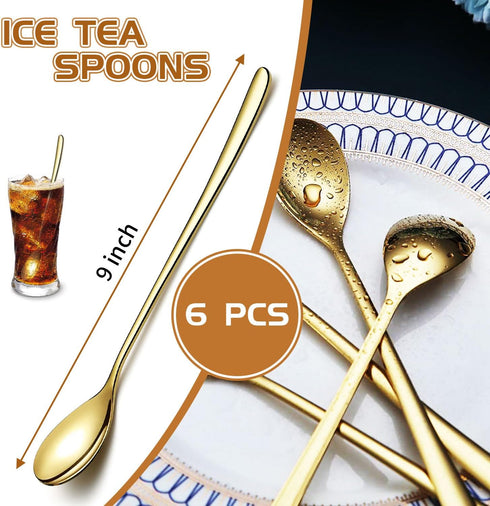 Long Handle Spoon 9.5 Inch Iced Cream Spoons Tea Spoon Coffee Stirrers Ice Spoon Stainless Steel Cocktail Stirring Spoons Dessert Milkshake Teaspo...