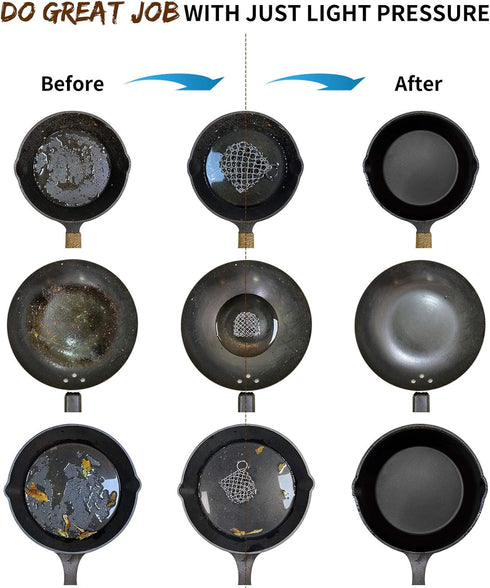 Cast Iron Scrubber Skillet Cleaner 316 Chainmail Scrubber for Cast Iron Pan, Silicone Insert Light Weight Life Time Use Herda Chain Mail Metal Scr...