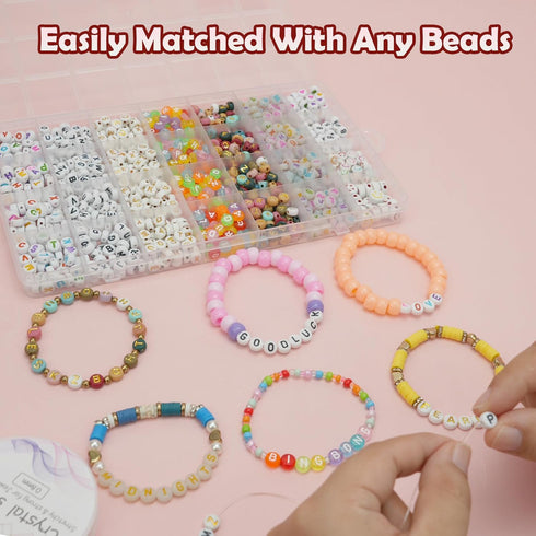 FZIIVQU 1400pcs 6 Colors 4x7mm Letter Beads for Bracelets Making Kit Alphabet Beads for Jewelry Making with Number Heart Beads Friendship Bracelet...