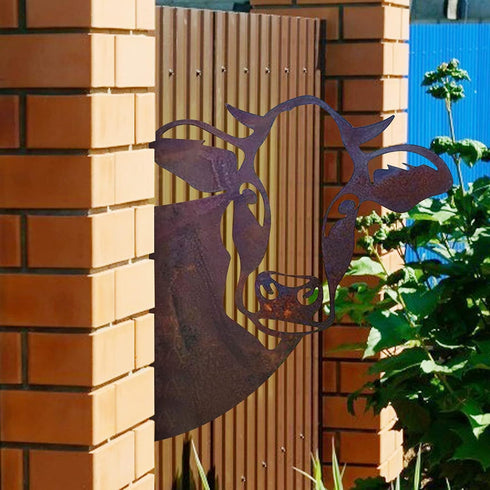 Peeping Cow Chicken Goat Metal Art Wall Decor Farm Peeping Cattle Animal Metal Wall Art for Farmhouse Outdoor Garden Decor Farm Fence Modern Artwo...