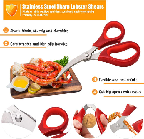 Kitchen Seafood Scissor for Crab Legs, 4 Pack Crab Leg Lobster Shell Cracker, Lobster Shrimp Crayfish Crawfish Scissors Fish Scissors, Seafood Cra...