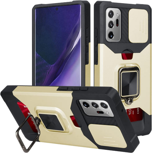 OOK Compatible with Gold Samsung Galaxy Note 20 Ultra Case with Stand/Camera Slide Protection/Card Holder Design, Slim Shockproof Protective Case ...