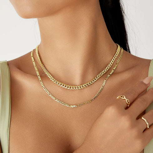KissYan Gold Necklace for Women, 14K Gold Plated Dainty Chain Choker Chunky Figaro Snake Mariner Cuban Link Chains, Adjustable Trendy Necklaces Ha...