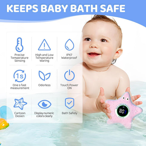 Bath Thermometer with LED Display and Temperature Warning, Digital Room Fahrenheit Water Temperature Thermometer, Infant Bath Toys Floating Toy Sa...