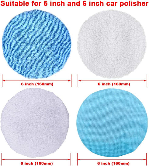 SIQUK 28 Packs Polishing Bonnet Pads (5 to 6 Inches) Including 12 Packs Microfiber Car Polishing Bonnet 12 Packs Non-Woven Buffing pad 2 Packs Wax...