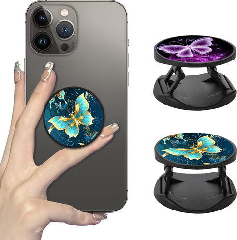 2 Pack Phone Finger Expanding Stand Holder Kickstand Hand Grip Widely Compatible with Almost All Phones and Cases- Purple Butterfly&Blue Butterfly...