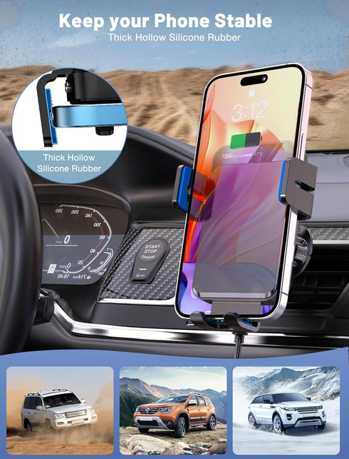 Wireless Car Charger, MOKPR Auto-Clamping Car Mount 15W/10W/7.5W Fast Charging Air Vent Car Phone Mount Compatible with iPhone 15/14/13/13 Pro/12 ...