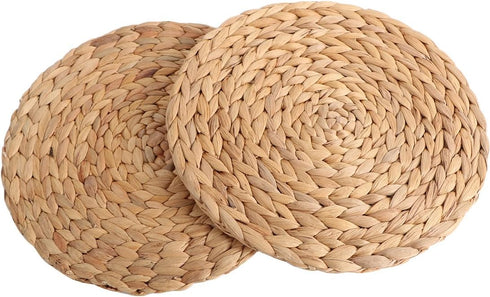 kilofly Natural Water Hyacinth Weave Placemat Round Braided Rattan Tablemats 11.8 inch x 2pc...