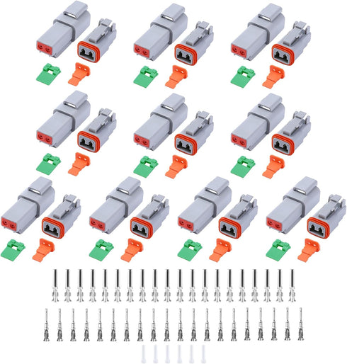 86 PCS Deutsch DT Grey 2 Pin Connectors 10 Set, Waterproof Electrical Wire Connector with Stamped Contacts and Seal Plug for Truck, Off-Road Vehic...