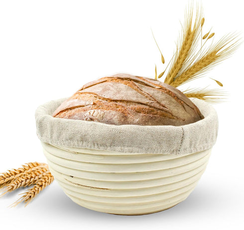 Banneton Bread Proofing Basket Sourdough Proofing Basket for Beginners & Professional Bakers, Handwoven Rattan Cane Bread Maker with Linen for Art...