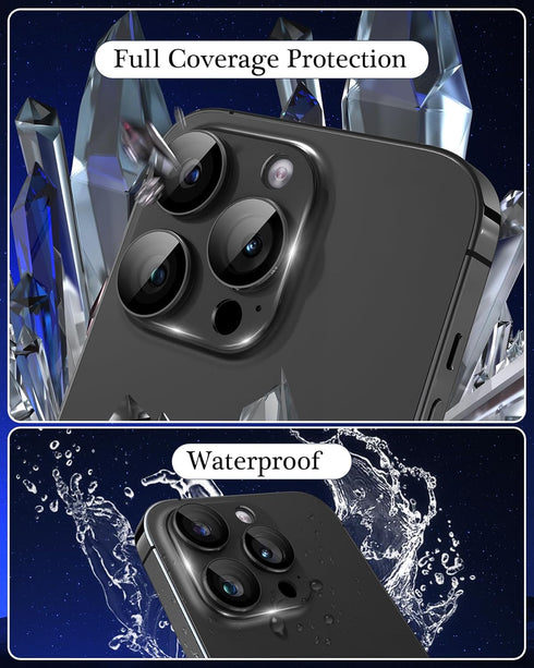 Compatible for iPhone 15 Pro/iPhone 15 Pro Max Camera Lens Protector 3D Metal Tempered Glass Screen Anti-Explosion Camera Cover for iPhone 15 Pro ...