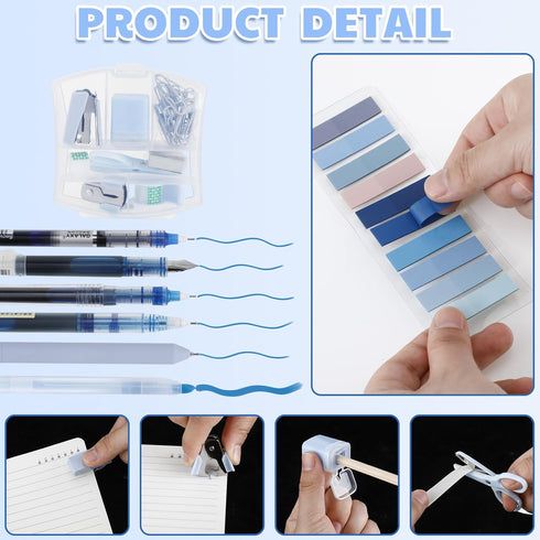 Mini Office Supply Kit Includes Stapler Tape Dispenser Staple Remover Paper Clips Scissor Staples Pen Sharpener Note Small Telescopic Knife for Of...