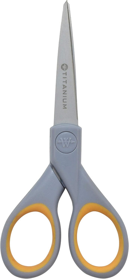 Westcott ?13824 7” & 5” Pointed Titanium-Bonded Crafting Scissors with Soft Handles, Gray/Yellow (2 Pack)...