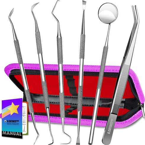 G.CATACC Dental Tools, Dental Pick Teeth Cleaning Tools Hygiene Kit, Plaque Remover for Teeth, Professional Stainless Steel Tooth Scraper Plaque T...