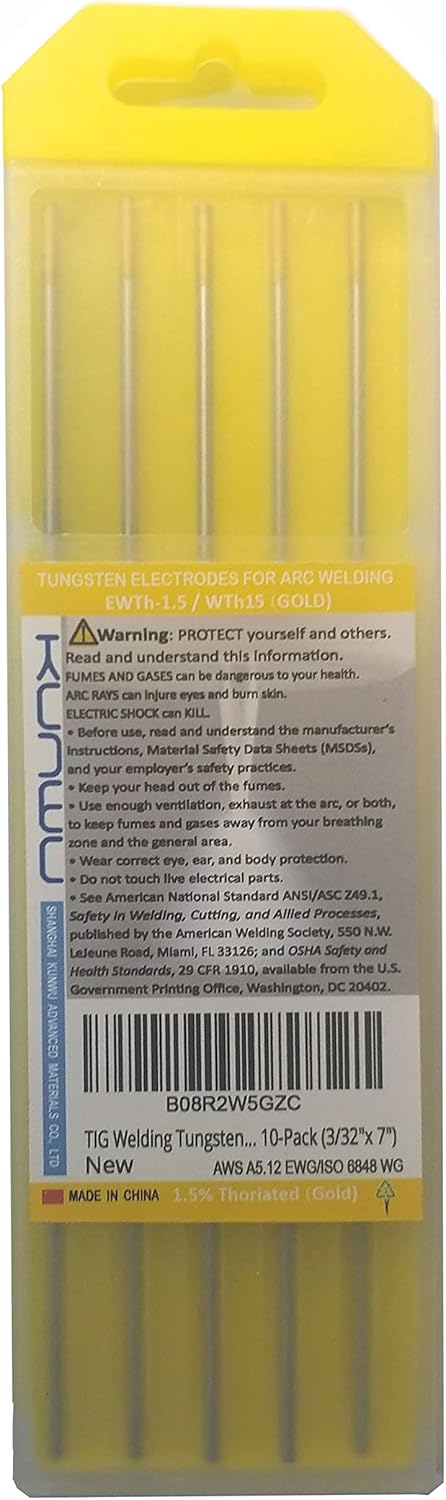 TIG Welding Tungsten Electrode 1.5% Lanthanated Rod (Gold, EWLa15) 5-Pack (1/16"x 7")...
