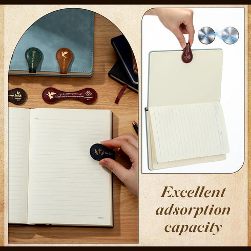 6 Pieces Christian Magnetic Book Markers Leather Magnetic Bible Bookmarks Inspirational PU Leather Magnetic Scripture Bookmarks Religious Book Mar...