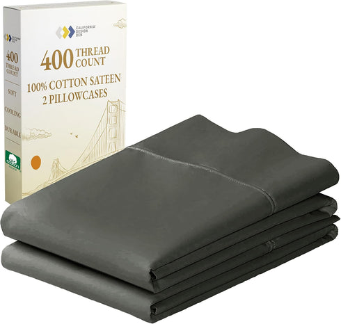 California Design Den Standard Queen Size Pillowcase Set - 400 Thread Count, 100% Cotton Sateen, Set of 2 Pillow Covers, Breathable, Cooling, Soft...