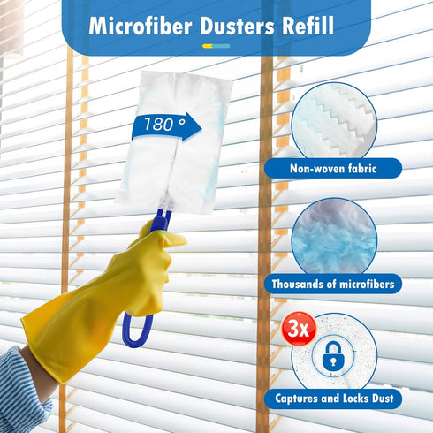 30 Count Duster Refills Compatible with Swiffer Dusters 180 / Extendable Handle Dusters, 180° Heavy Duty Multi-Surface Duster Replacement with 1 E...