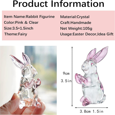 HDCRYSTALGIFTS 3.5inch Crystal Rabbit Bunny Figurine Collectibles Spring Easter Bunny Decorations Glass Art Animal Paperweight Easter Home Decor C...
