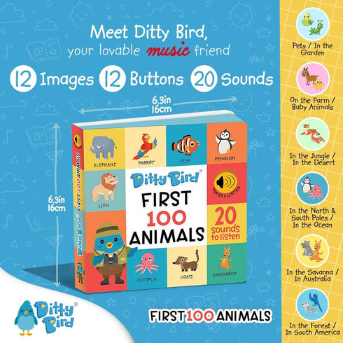 Ditty Bird Talking Books 100 Animals | 100 Words for Vocabulary & Speech Learning | Sound Books for Toddlers 1-3 | Children's Interactive Toddler ...