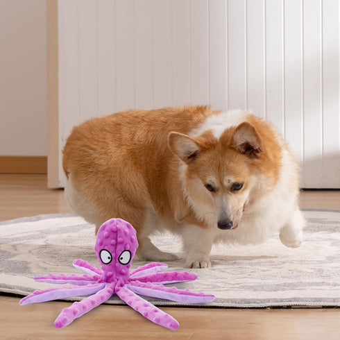 Squeak Dog Toy, 12.5In Plush Octopus Dog Toy with Crinkle Paper and Squeaky Inside, No Stuffing Dog Toys for Indoor Dog (purple)...