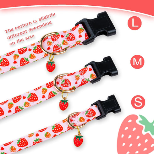 Cute Cotton Dog Collar for Small Medium Large Dogs Special Design Cute Pink Strawberry Dog Collar for Girl Female Dogs Soft Adjustable Strawberry ...