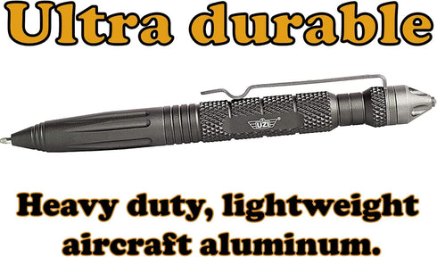 UZI Tactical Pen with CuffKey in The Cap, Refillable Ultra Durable Aircraft Aluminum (UZI-TACPEN6-GM) Ballpoint Pen Writing Tactical Pen Survivor ...