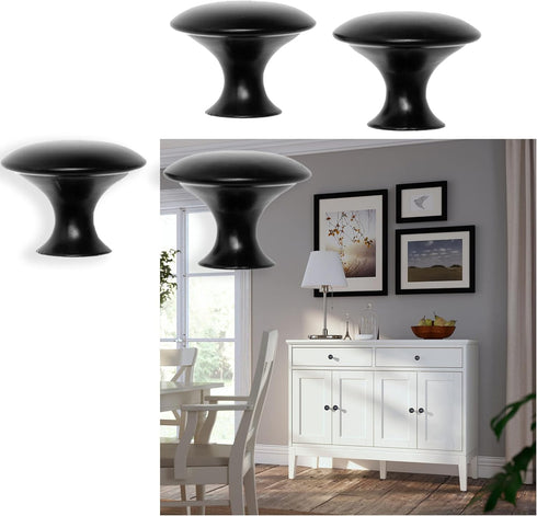 Kare & Kind 6X Round Cabinet Knobs - Matte Black - Pulls for Kitchen Drawers, Cupboards, Dressers - Classic Looking Handles - Hardware for DIY, Ho...