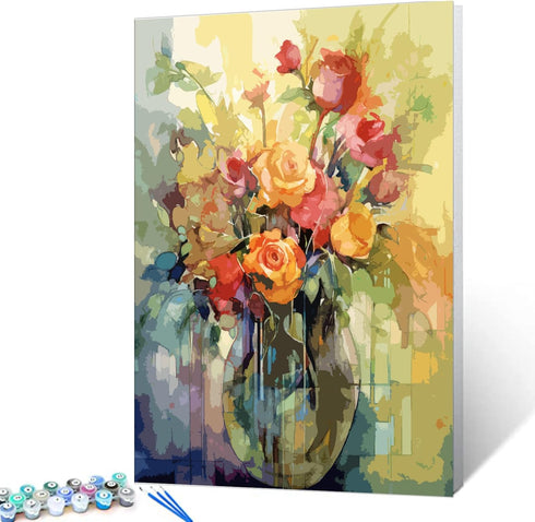 Tucocoo Rose Flowers Paint by Number for Adults Beginner, DIY Digital Oil Painting Kits on Canvas with Brushes and Acrylic Pigment, Abstract Water...