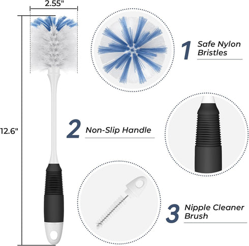 Amazer Bottle Brush Cleaner, Long Flexible Handle Bottle Brush Scrub for Water Bottles, Glasswares, Tumblers, Travel Coffee Mugs, 2 Pack...