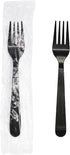Party Essentials Individually Wrapped Black Plastic Utensil Sets/Heavy Duty Flatware Packs, Fork, 100 Sets...
