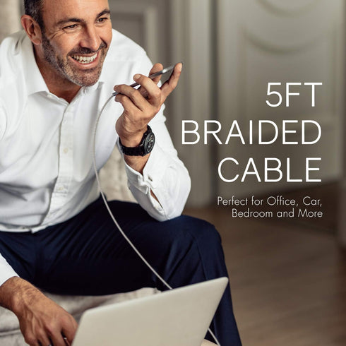 Realm USB-C to Lightning Cable, MFi Certified Lightning Cable, Nylon Braided Type C to Lightning Cable, iPhone 12 Charger Cable, White...
