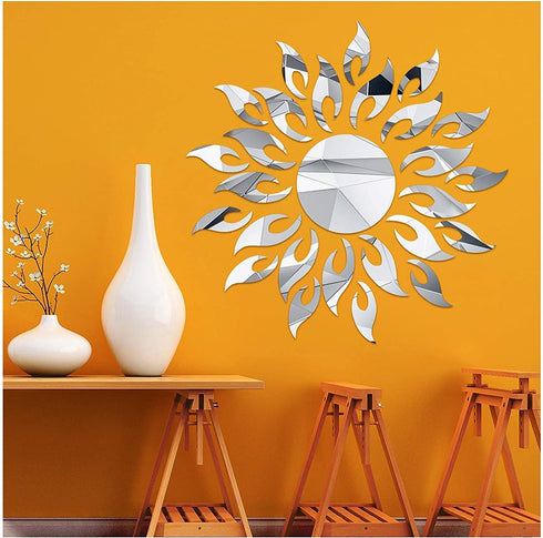3D Mirror Sunlower Wall Decor Sticker, CUNYA Peel and Stick Wall Art Decals, Removable Acrylic Mirrors for Wall Living Room, Bedroom, Farmhouse De...
