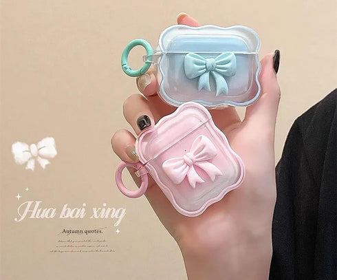 Cute AirPods 2/1 Generation Clear Case, Girly 3D Bow Design Soft TPU Protective Shockproof Kawaii for Apple iPod 2nd/1st Generation Cover with Cle...