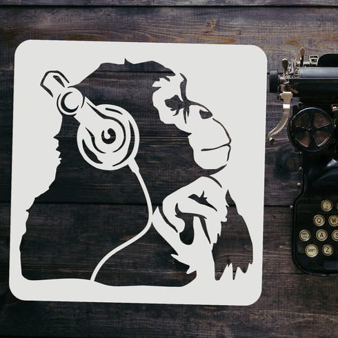 FINGERINSPIRE Banksy Thinking Monkey with Headphones Stencil 11.8x11.8inch Reusable Banksy Chimpanzees Stencil DIY Banksy Decoration Stencil for P...