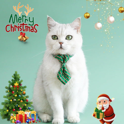 Pet Christmas Bow Tie Necktie, 2pcs Xmas Scarf Collar Bow Tie for Cats and Dogs, Adjustable Pet Towel Bibs, Cat Bow Ties for Dressing Christmas Pa...