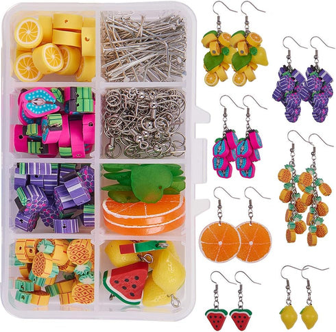 SUNNYCLUE 1 Box DIY 7 Pairs Thanksgiving Day Harvest Themed Earrings Polymer Clay Cluster Fruit Dangle Earring Making Kits Polymer Clay Fruit Bead...