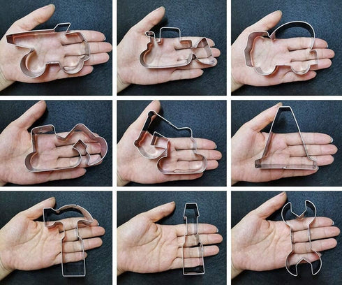 Construction Cookie Cutter Set-3 Inches-9 Piece- Excavator Digger Bulldozer Dump Truck Hammer Wrench Construction Tools Cutters Molds for Kids Con...
