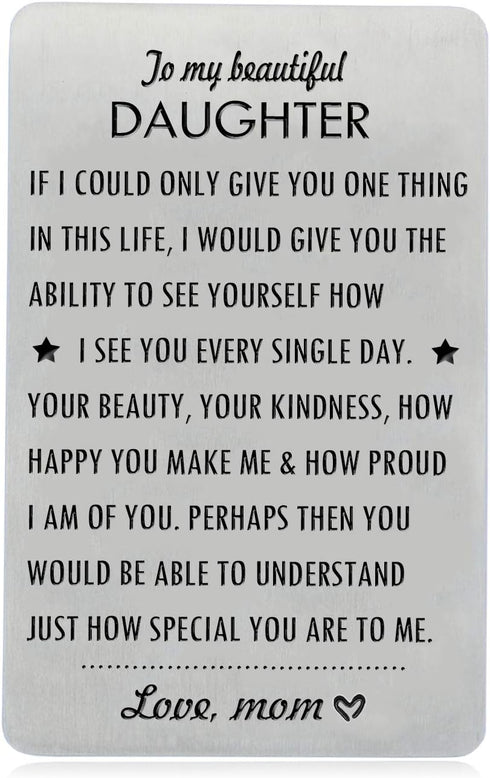 Gifts for Daughter from Mom, To My Daughter Engraved Wallet Card Inserts with Inspirational Quotes, Christmas, Birthday, Wedding, Graduation, Gift...