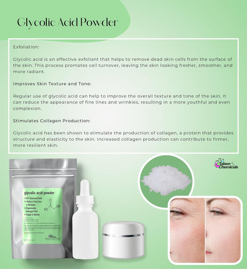Glycolic Acid Powder (2 Oz/56 grams) DIY Glycolic Crystal Powder is 99% Pure, DIY Glycolic Acid Peels, Lotion and Serum by Talsen Chemcials...