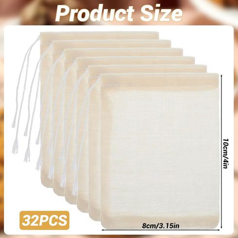 32Pcs Spice Bags for Cooking, 3.15 X 4inch Empty Tea Bags Reusable Tea Bags, Muslin Bags with Drawstring, Tea Filter Bags Cheesecloth Bags for Hom...